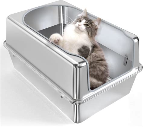 large stainless steel litter box with lid|stainless steel litter box with high sides.